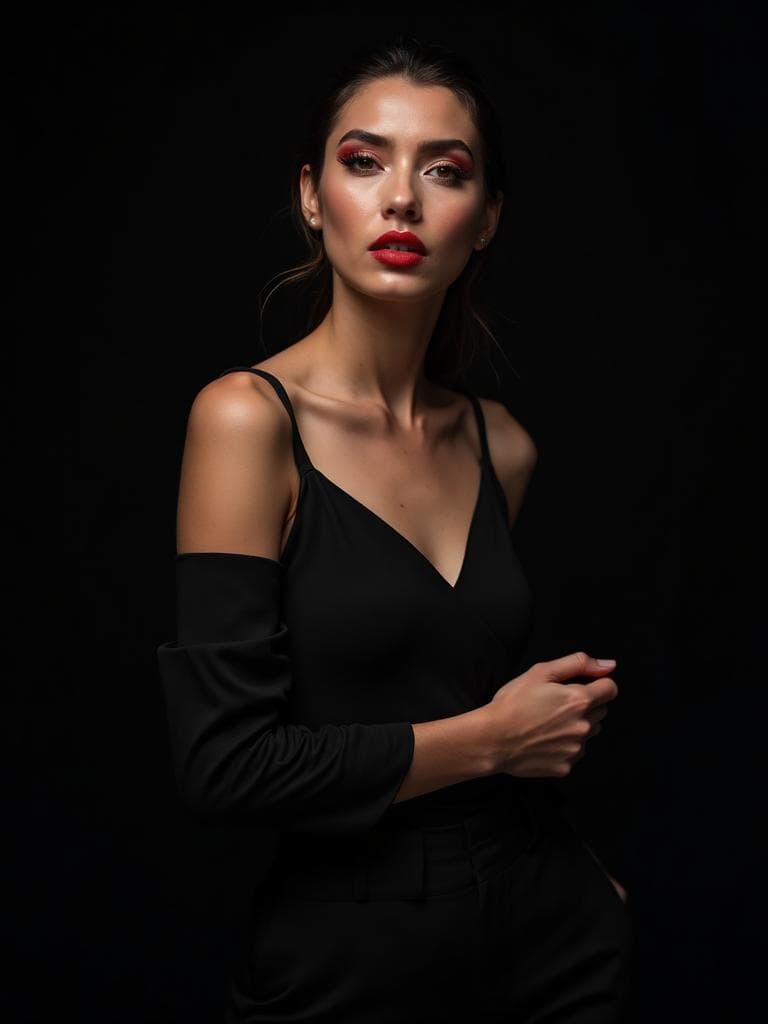 AI generated professional fashion portrait from selfies - Instapix studio example