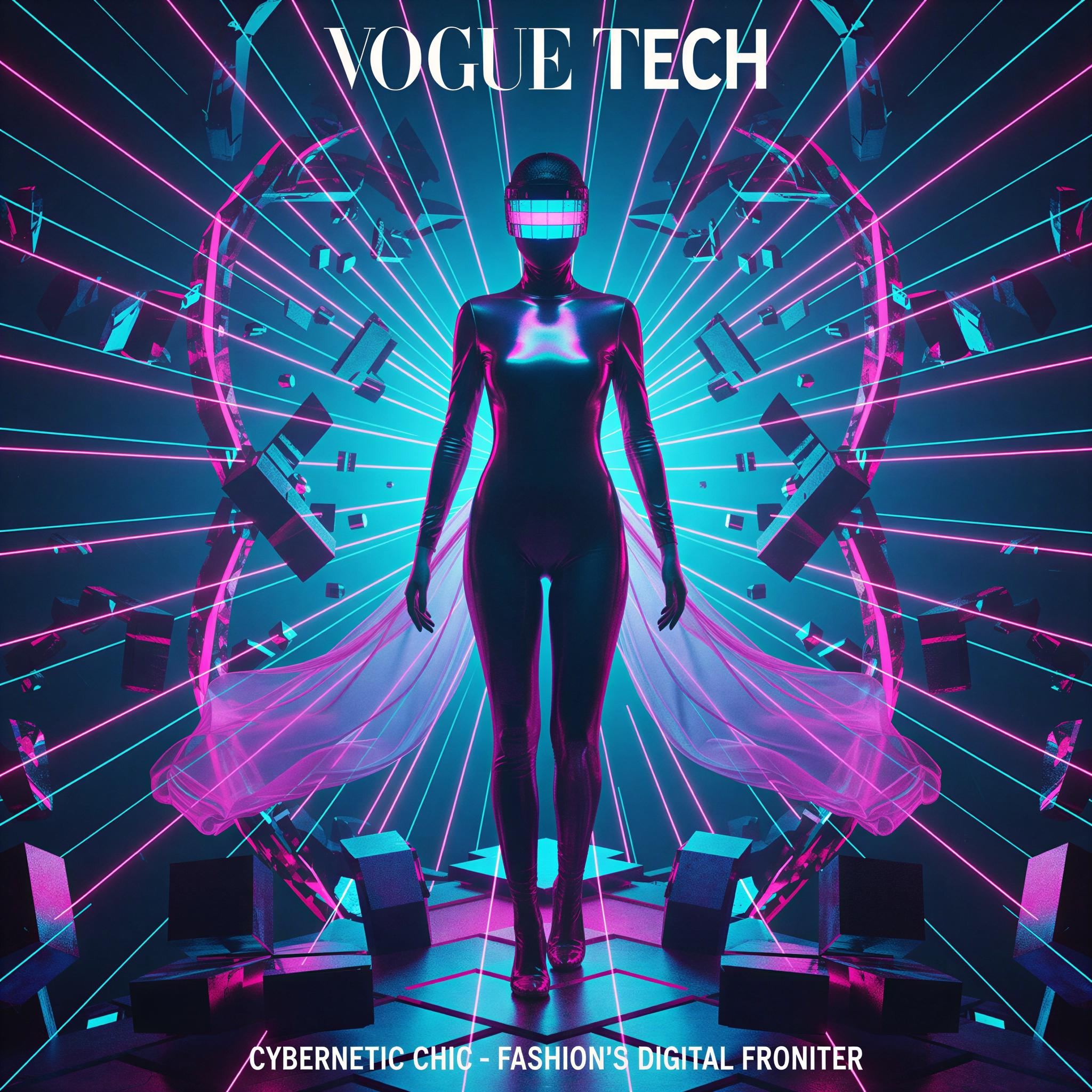 Cyber glamour editorial style, ethereal digital dreamscape setting, saturated cyan and magenta lighting, sharp vector lines intersecting, polished latex textures, high-contrast shadows, futuristic and transcendent mood, symmetry in composition, Vogue tech spread, immaculate sharpness, magazine quality digital art photography