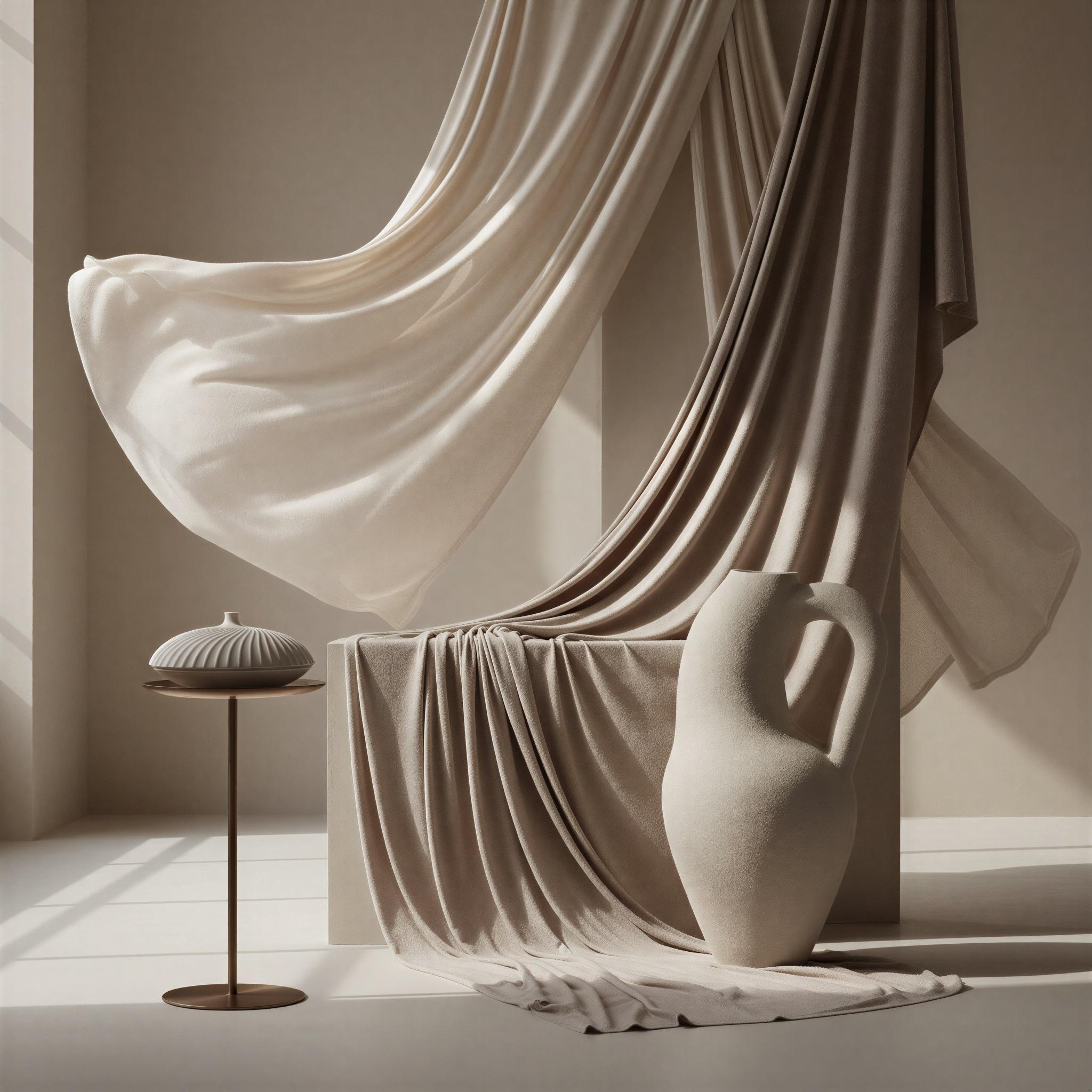 Quiet luxury aesthetic photography, minimalist neutral studio setting, cashmere textures, soft diffused directional light, beige and ecru color palette, timeless sculptural forms, supreme subtlety, understated opulence, restrained elegance editorial, architectural composition, high-end artisan quality