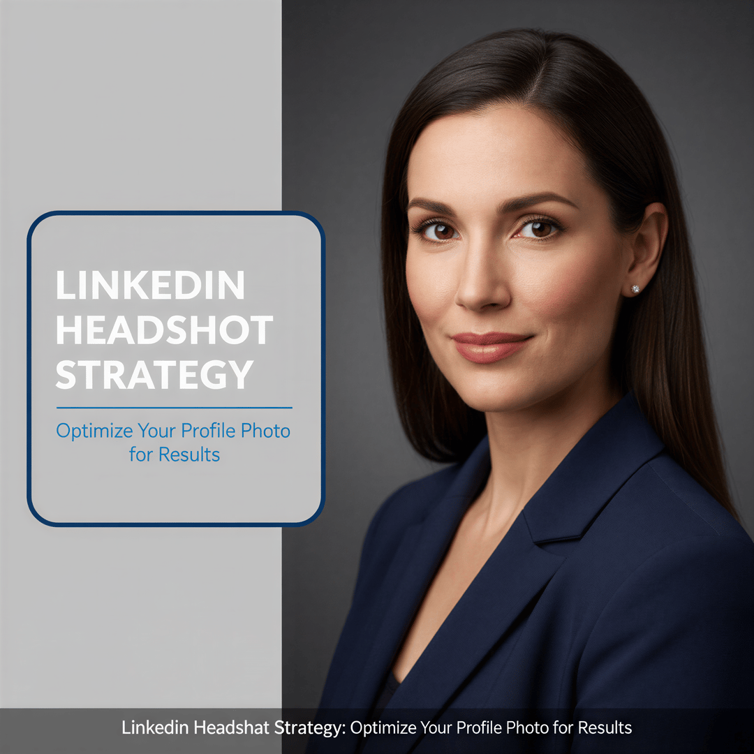 Hyper-realistic photo of a confident, well-dressed professional woman smiling slightly for a LinkedIn headshot, with the title overlay.