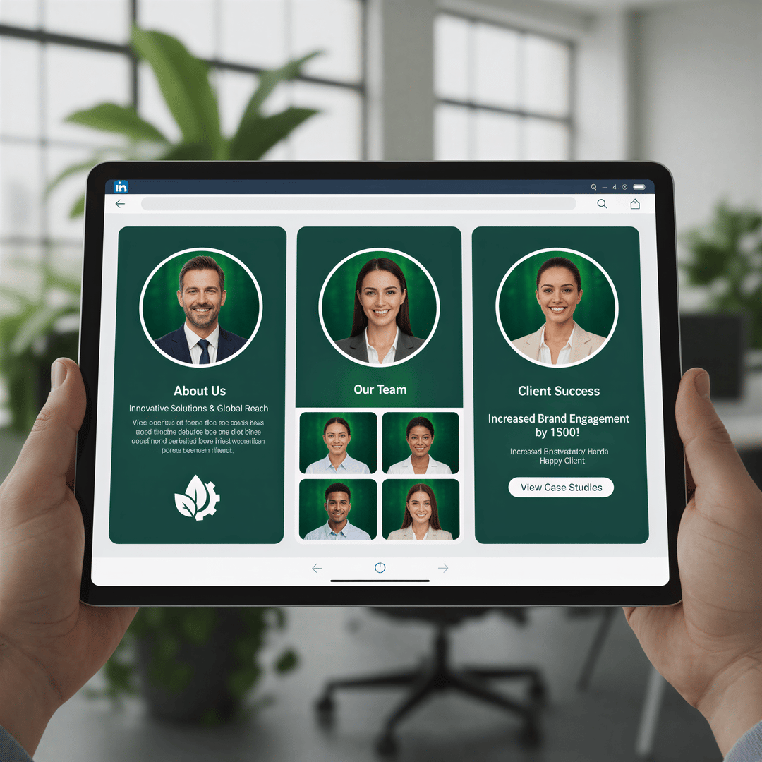 Three side-by-side LinkedIn profile mockups showing consistent headshots that enhance the perceived professionalism of the team members.