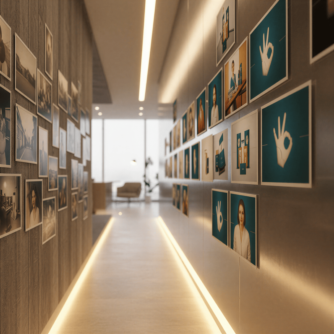 A metaphorical timeline progression showing the growth of a content creator's aesthetic from amateur to professional, maintaining core elements.