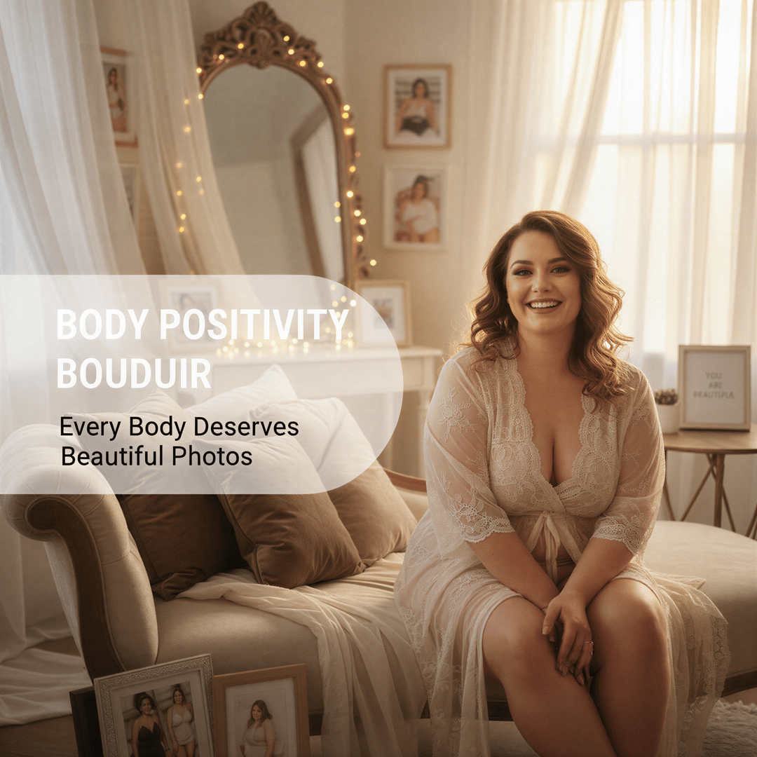 A hyper-realistic, joyful portrait of a confident woman of diverse age and body type in elegant boudoir setting, overlaid with the title.