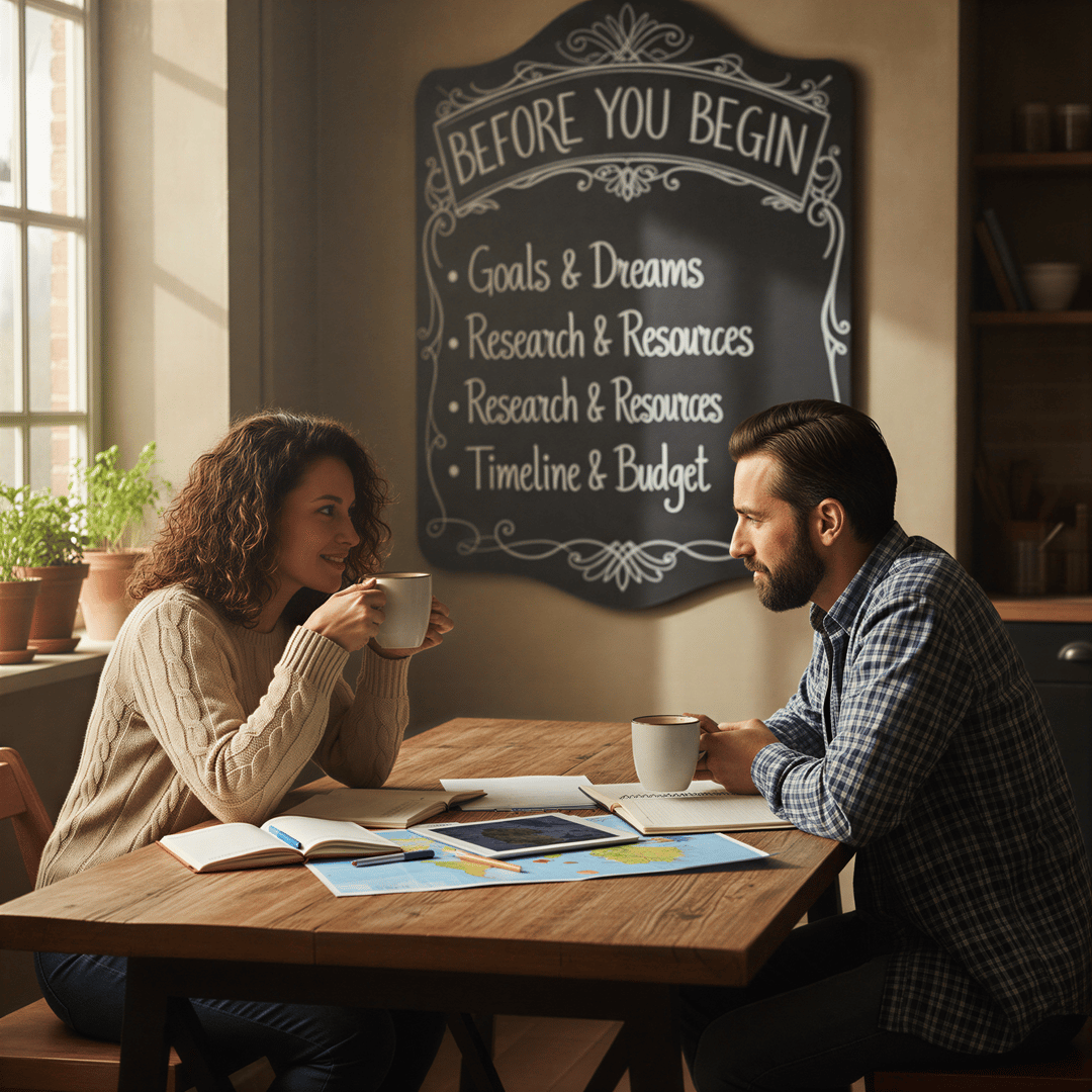 A couple engaged in a deep, comfortable conversation over coffee, discussing their boundaries and preferences for their photo session.