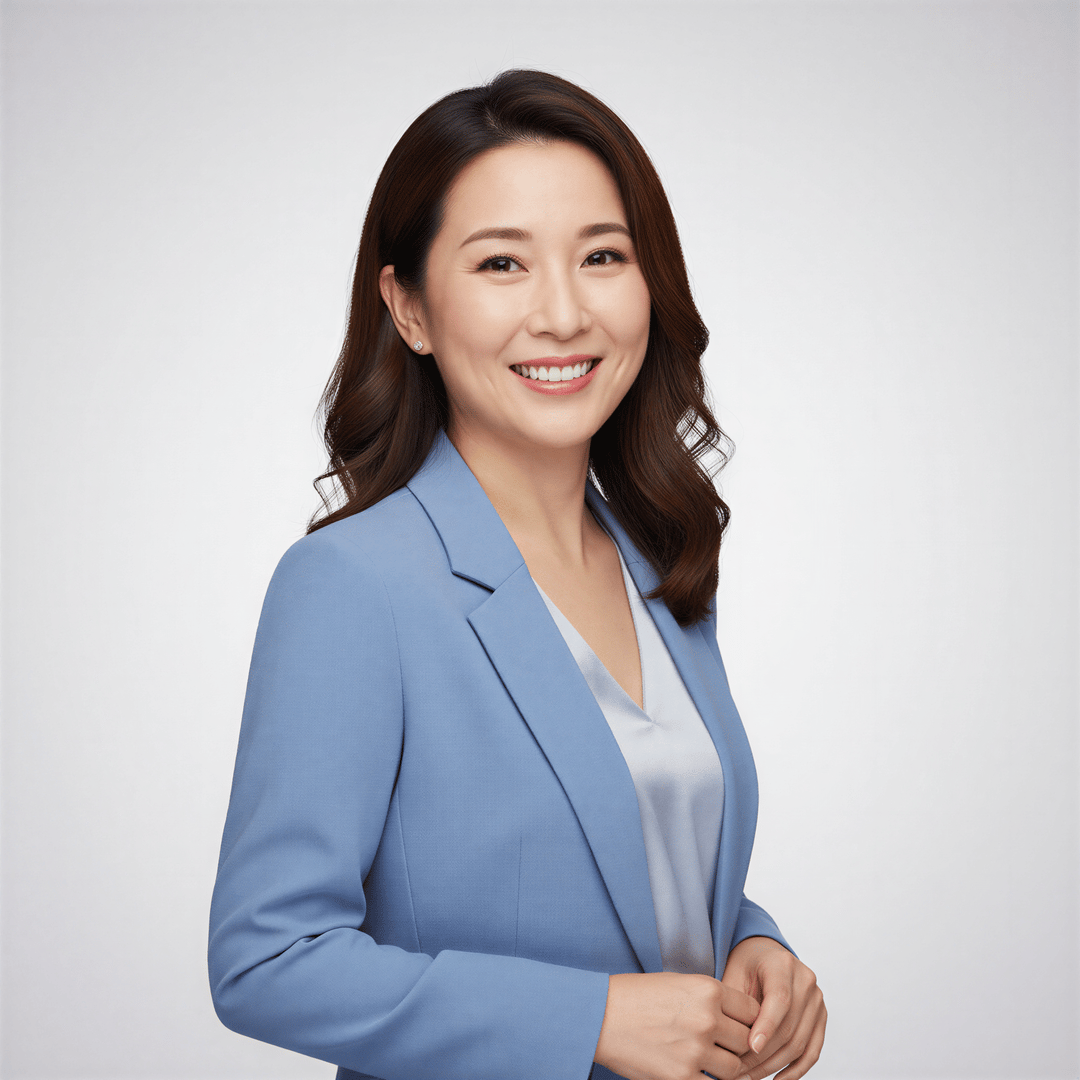 Approachably smiling professional in a versatile headshot with a soft, neutral grey background, perfect for varied media interviews.